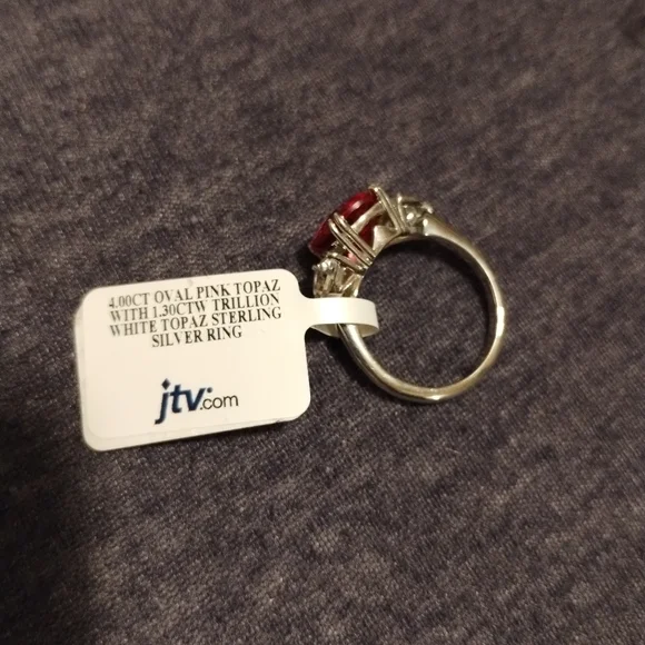 NEW 4CT RASPBERRY PINK TOPAZ STERLING SILVER RING SIZE 9 WITH 1.3CT WHITE TOPAZ - Picture 4 of 4